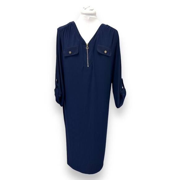 Soho Apparel Ltd Womens Navy 3X Midi Stretch Dress With Pockets & Zipper Detail - Picture 1 of 8